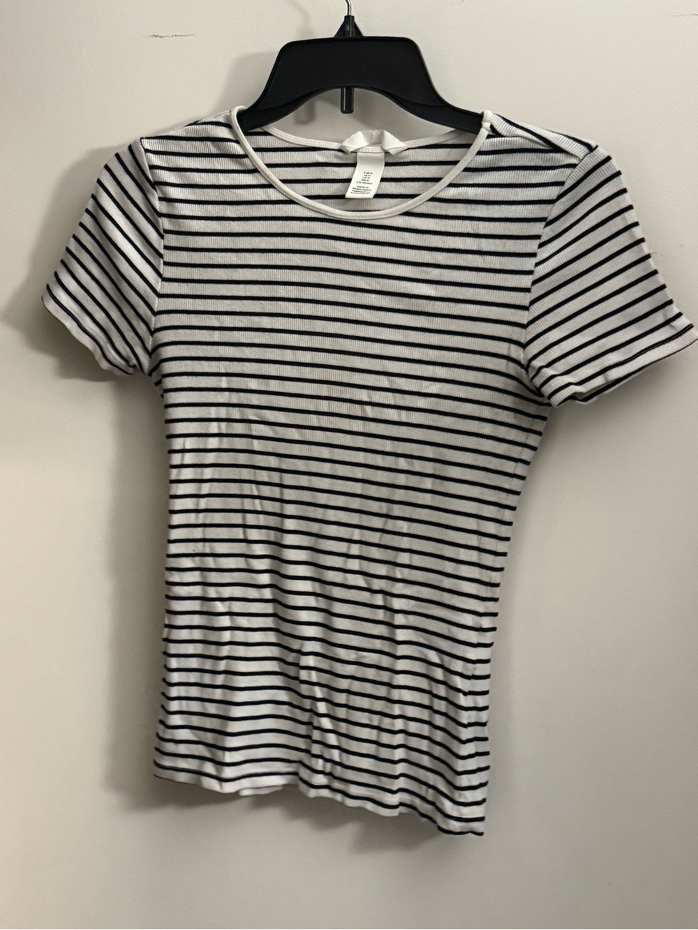 H&M White and Black Striped Short Sleeve Tee